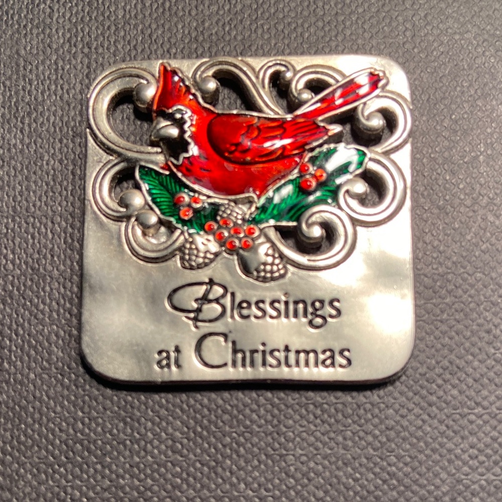 Silver Christmas Holiday Red Cardinal Blessing bless blessed Charm ornament LUCK